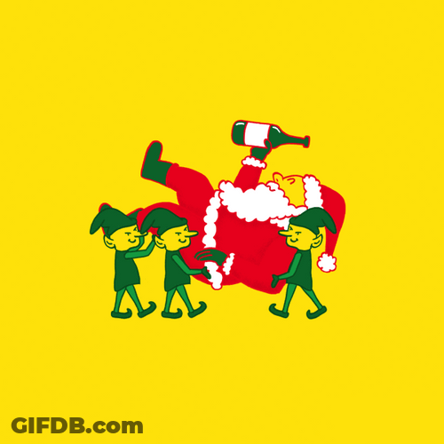 Drunk Santa Carried By Elves GIF