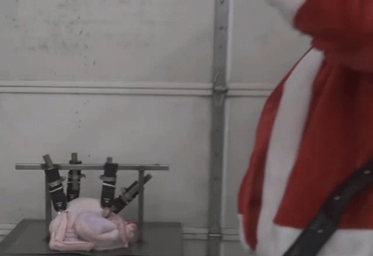 Drunk Santa Drinking While Roasting Chicken GIF