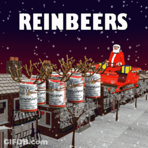 Drunk Santa On Sleigh With Reinbeers GIF
