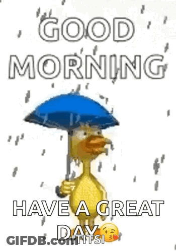 Duck Holding Blue Umbrella In Rain GIF