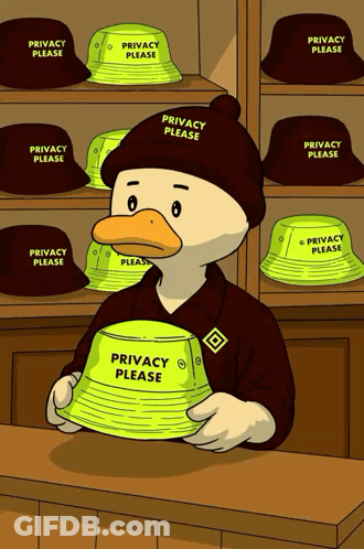 Duck Holding Hat Saying Privacy Please GIF