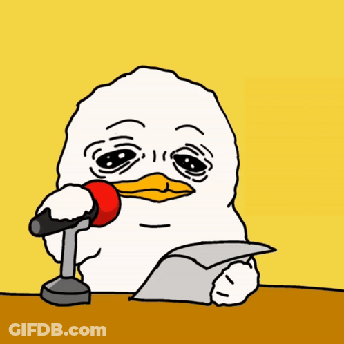 Duck Holding Paper And Microphone Saying Hold The GIF
