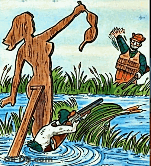 Duck Hunting Man Using Woman Decoy GIF