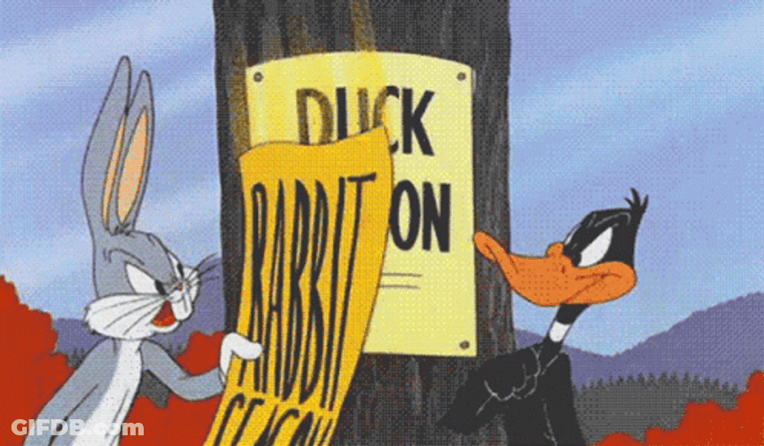 Duck Hunting Season With Daffy And Bugs Bunny GIF