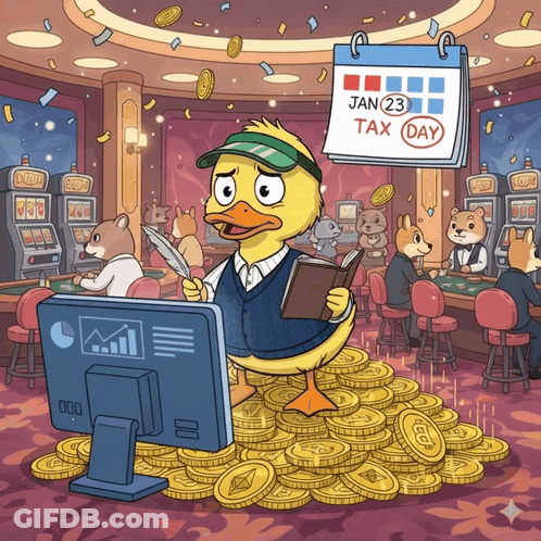 Duck In Casino With Tax Day Calendar GIF