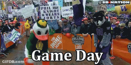 Duck Mascot In Front Of Home Depot Sign GIF