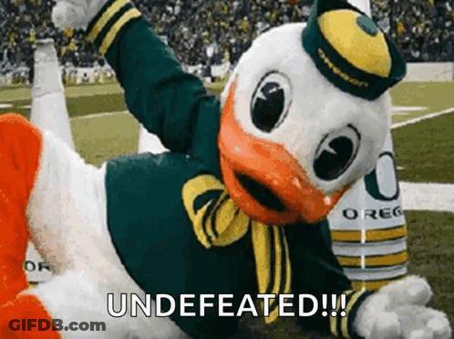 Duck Mascot Lying With Undefeated GIF