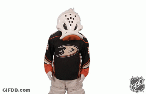 Duck Mascot Wearing NHL Jersey And Gloves GIF