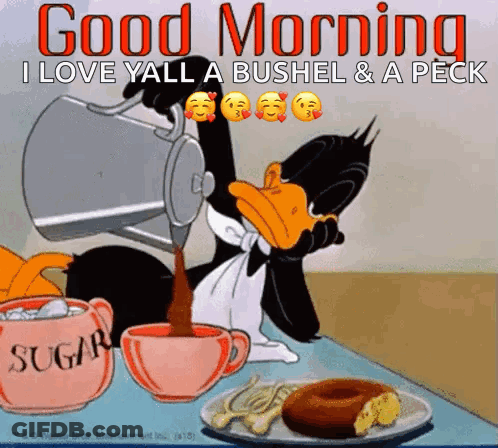 Duck Pouring Coffee Good Morning I Love Yall A Bushel & A Pec GIF
