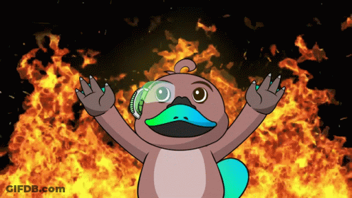 Duck Standing In Front Of Fire With Arms Outstretched GIF