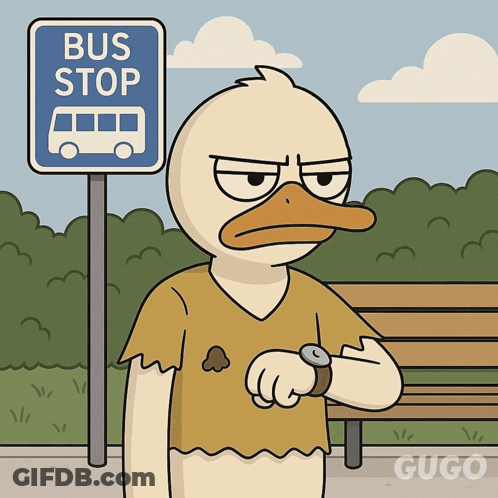 Duck Waiting At Bus Stop GIF