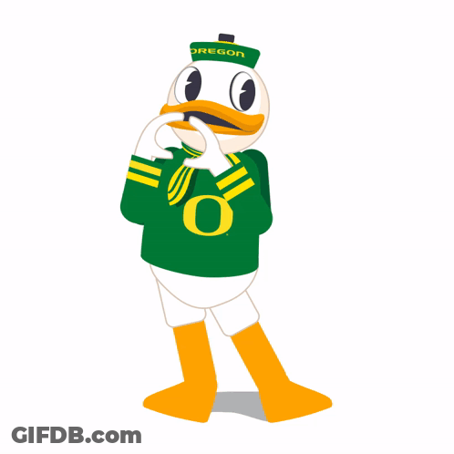 Duck Wearing Green Oregon Shirt GIF