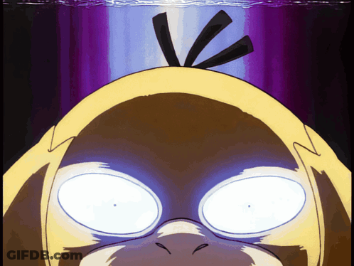 Duck With Glowing Eyes On Purple Background GIF