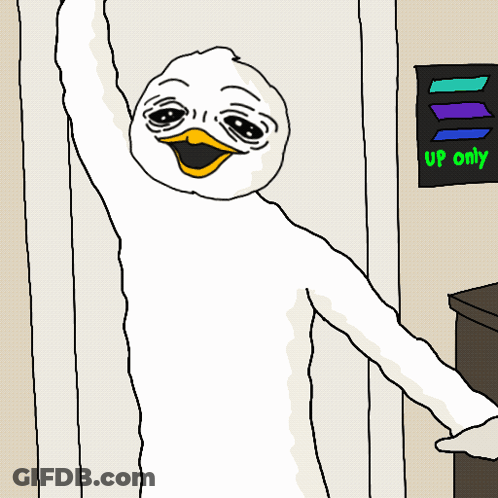 Duck With Sign Saying Up Only GIF