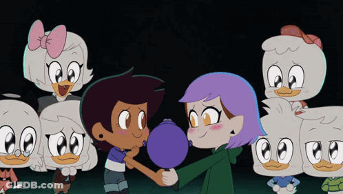 Ducks Gathered Around Girl Holding Balloon GIF