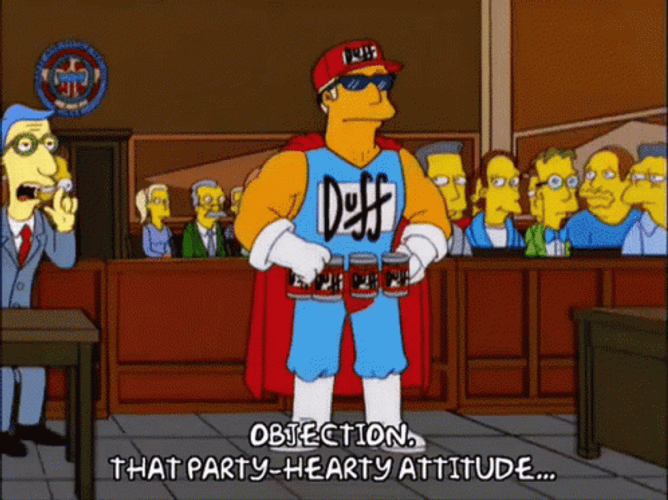 Duffman Objection That Party-Hearty Attitude GIF