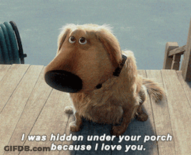 Dug Hides Under Carl Porch GIF