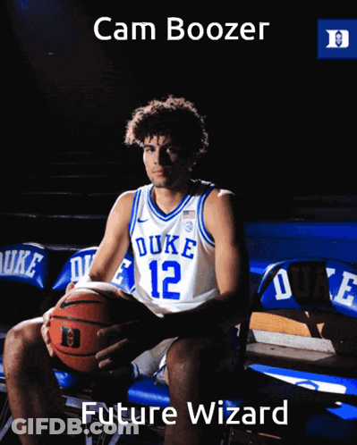 Duke Basketball Player On Bench With Basketball GIF