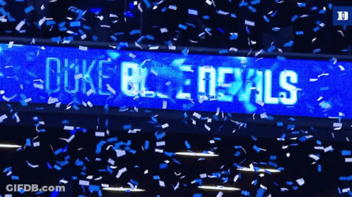 Duke Blue Devils Confetti Falling In Front Of A Large Screen GIF