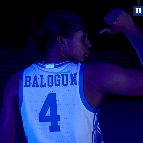 Duke Player Balogun Flexing Jersey GIF