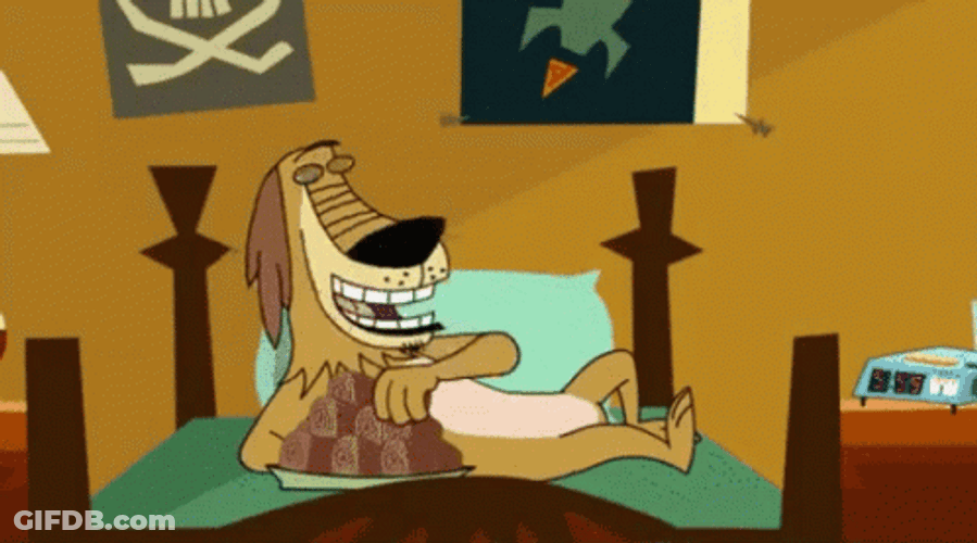 Dukey Lying Down While Eating Meatloaf GIF