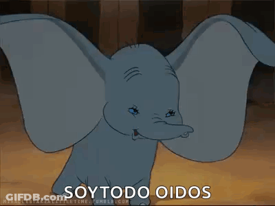 Dumbo From The Disney Movie Dumbo Is Flying Through The Air With His Wings Outstretched And Says Soytodo Oidos . GIF