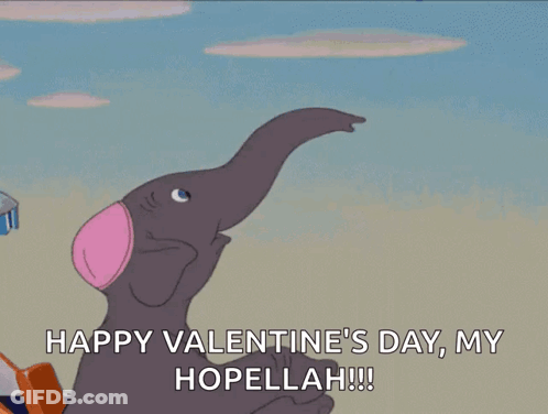 Dumbo Is Holding A Baby Elephant In His Arms And Says " Happy Valentine 'S Day My Hopelah " GIF