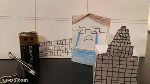 Duracell Battery Next To Sad House Drawing GIF