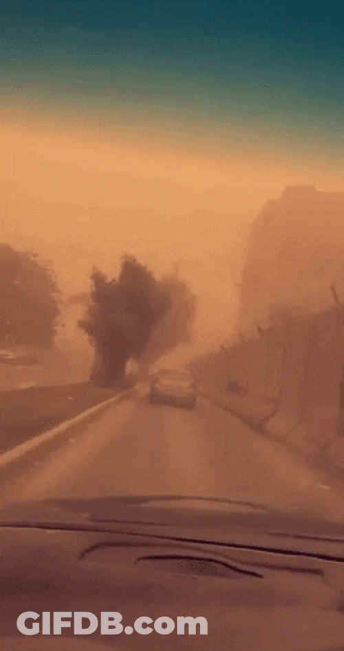 Dust Storm Highway Slow Drive Foggy Road GIF