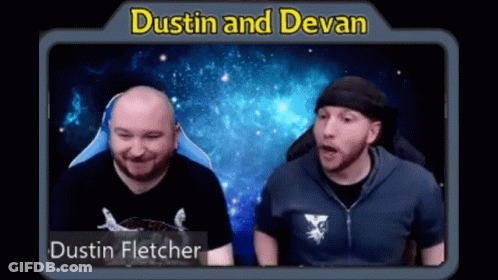 Dustin Fletcher And Devan Sitting In Front Of A Galaxy GIF