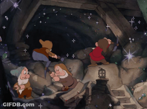 Dwarfs Working In Cave With Lamp GIF