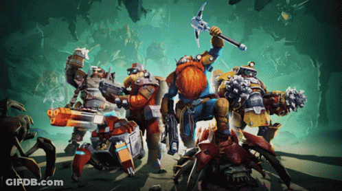 Dwarves In Cave Holding Weapons And Hammer GIF