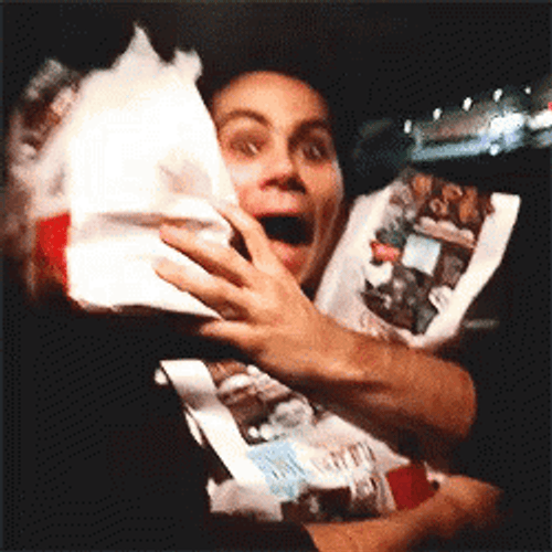 Dylan O'Brien Happy With Food GIF