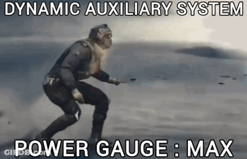 Dynamic Auxiliary System Power Gauge = Max Is Written Above A Monkey GIF