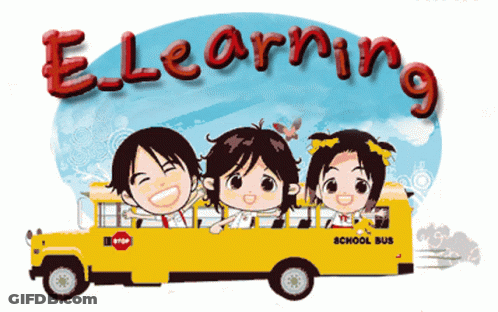 E Learning Cartoon Of Children On Bus GIF