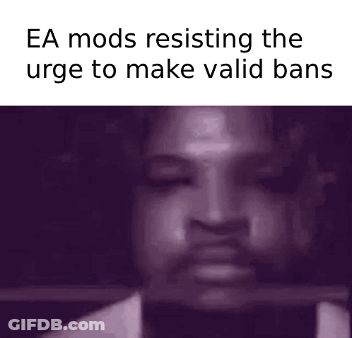 Ea Mods Resisting The Urge To Make Valid Bans Is A Meme Of A Man With A Sword In His Mouth . GIF