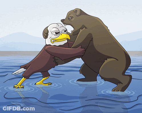 Eagle And Bear Fighting In Water GIF