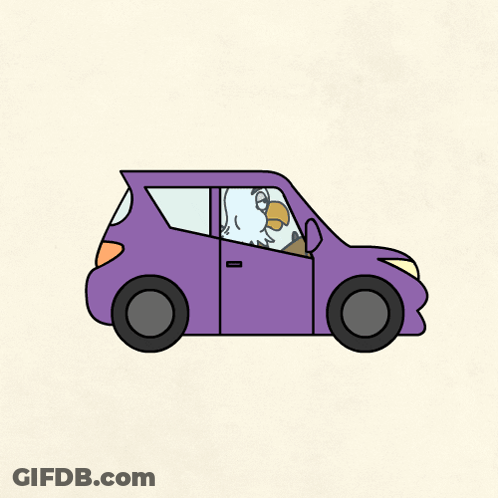 Eagle Driving Purple Car With Open Doors GIF