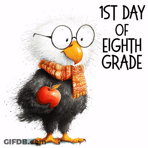 Eagle Wearing Glasses And Scarf Holding Apple 1St Day Of Eighth Grade GIF
