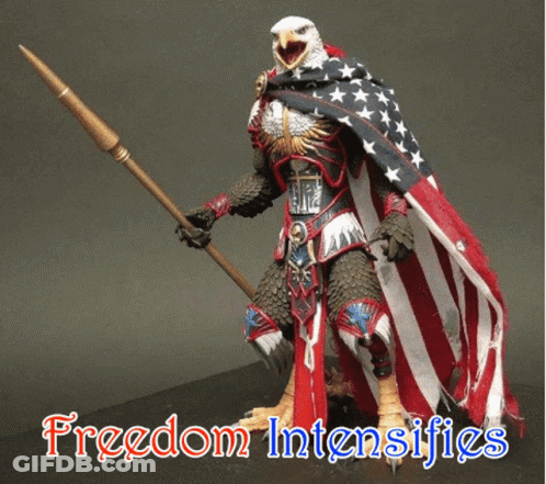Eagle With American Flag Cape Holding Spear Freedom Intensifies GIF