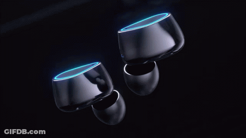 Ear Buds With Digital Display Saying 100% GIF