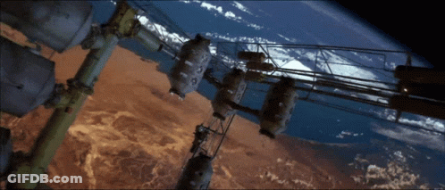 Earth From Space With Foreground Buildings GIF