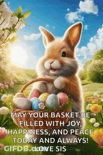 Easter Bunny Holding Basket Of Eggs GIF