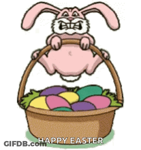 Easter Bunny Jumping Into Basket Of Eggs GIF