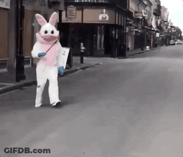 Easter Bunny Mascot Moving With Stick GIF