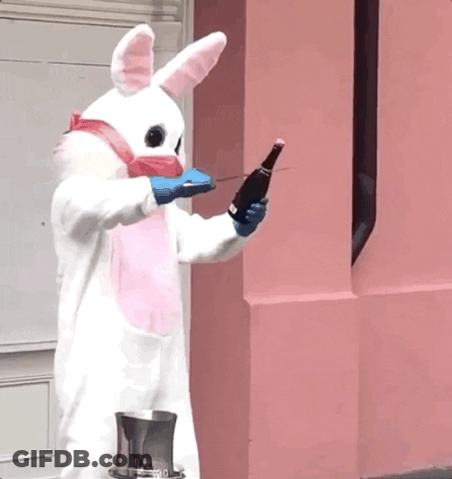 Easter Bunny Mascot Opening Beer GIF
