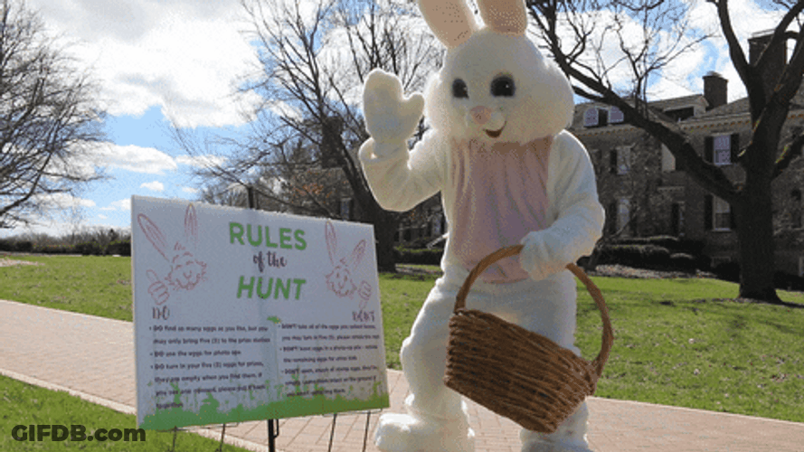 Easter Bunny Mascot With Basket Waving GIF