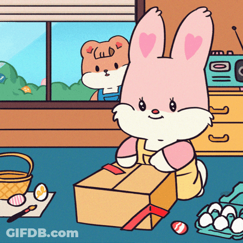 Easter Bunny Opening Cake Surprise GIF