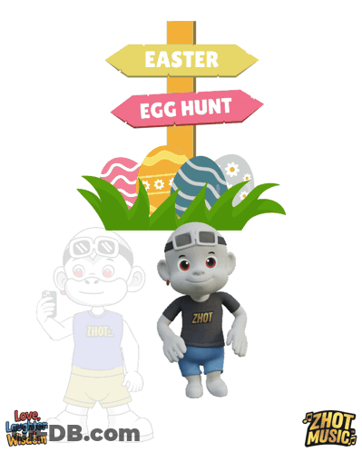Easter Egg Hunt Sign With Cartoon Character GIF