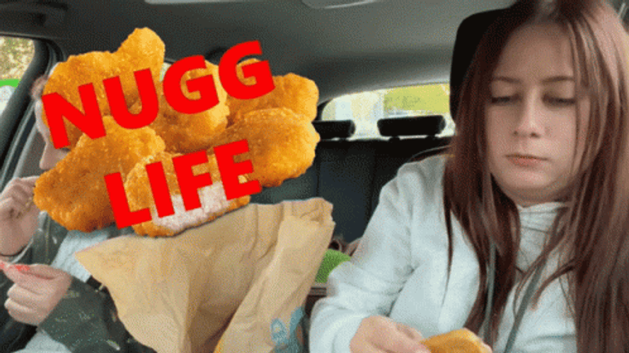 Eating Chicken Nugget Inside The Car GIF